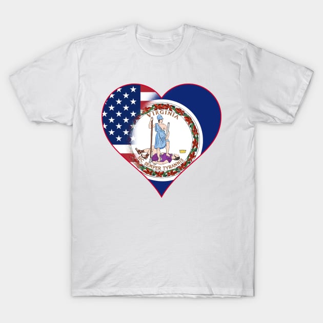 State of Virginia Flag and American Flag Fusion Design T-Shirt by Gsallicat